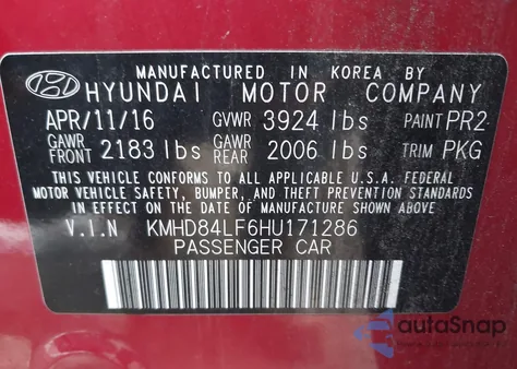 2017 Hyundai Elantra Se z USA, uszkodzony, nr VIN KMHD84LF6HU171286